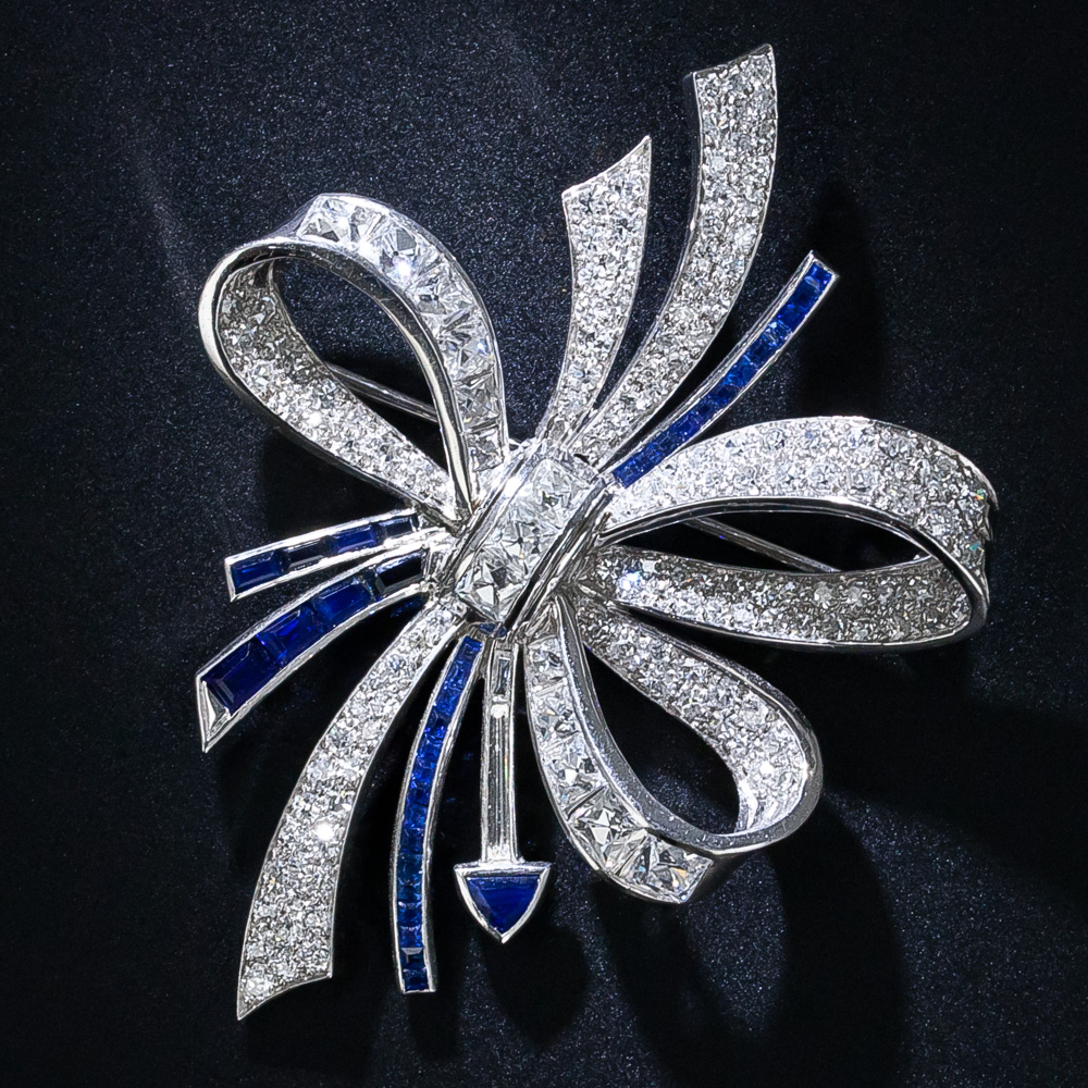 Elegant Silver Bow Brooch with Multicolor Gems Nolan Miller Glamour Collection *Shining Spirit* Rhinestone  main image 2