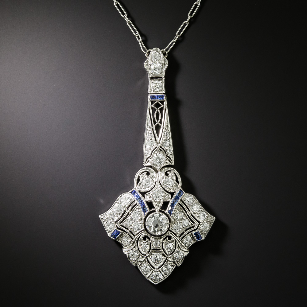 Art Deco Emerald Necklace w/ Diamonds in Platinum