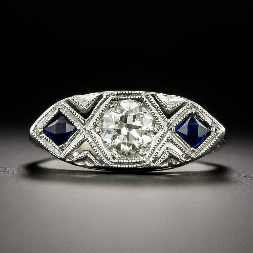 Art Deco Diamond and Sapphire* Three-Stone Ring