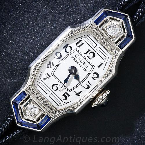 Art Deco Gruen Swiss diamond cocktail watch Art Deco Gruen Wrist Watch in Platinum and Diamond main image 4