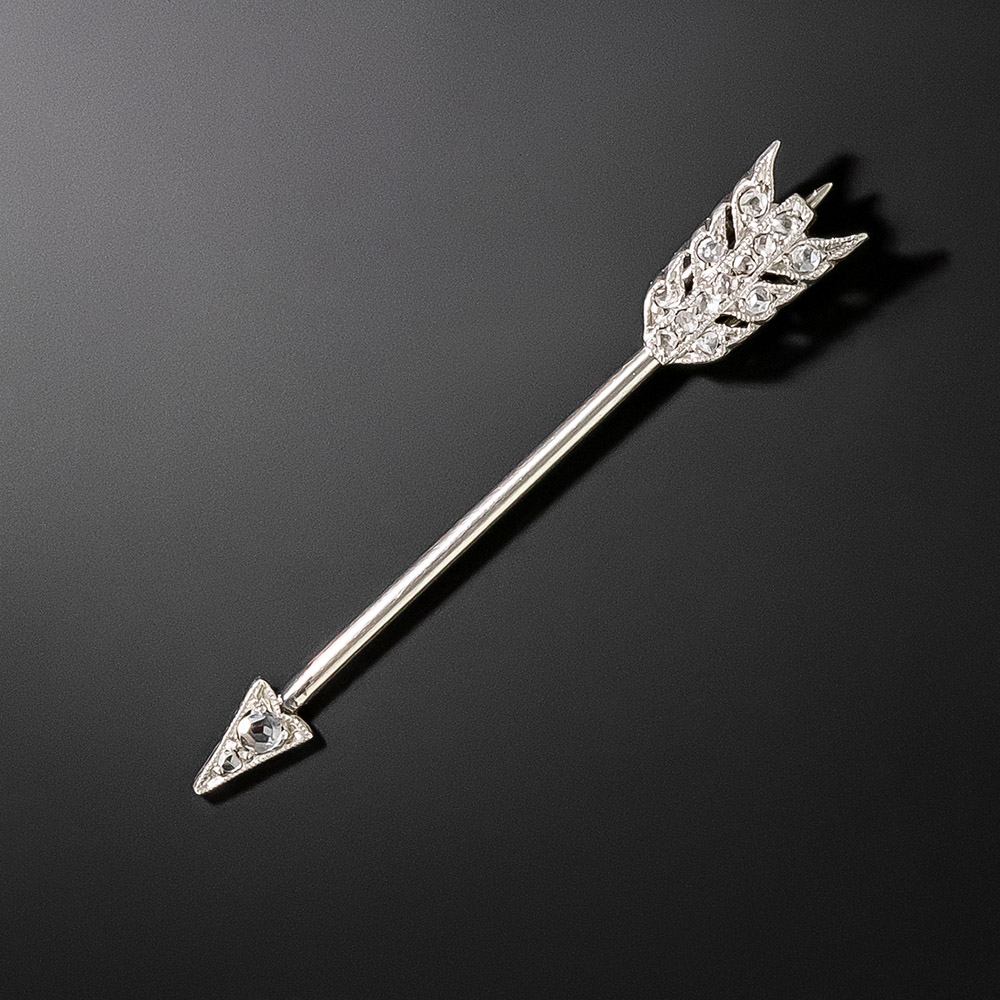 Stunning Victorian Diamond Enamel Jabotlette Arrow Charm Holder