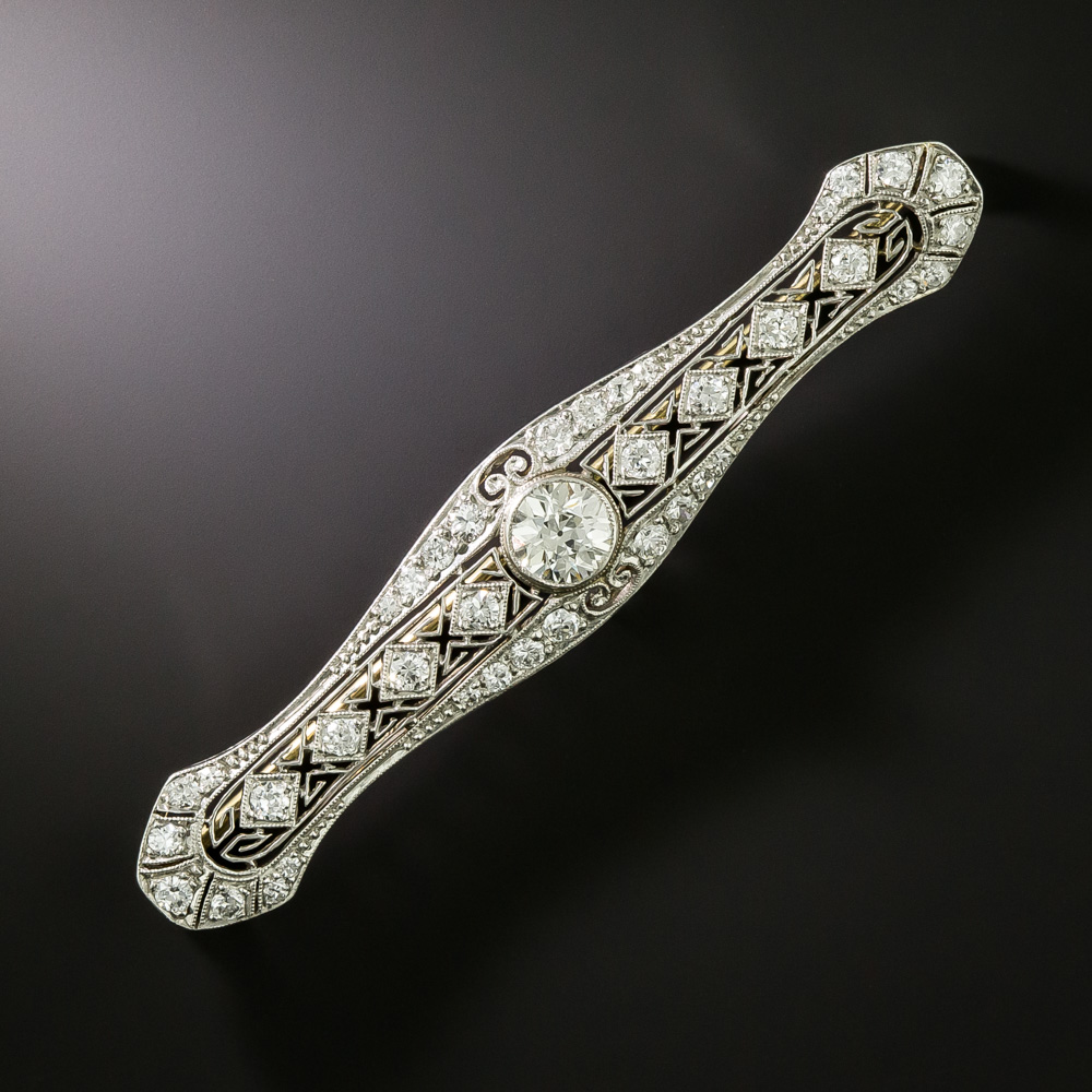 Art Deco Diamond Bar Pin by William Wise & Son