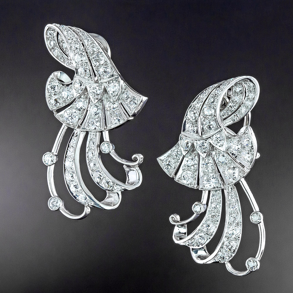Art Deco Diamond Cornucopia Earrings