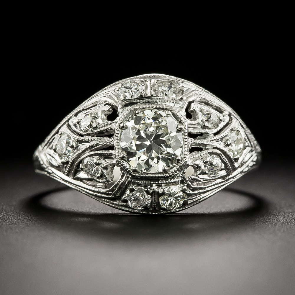 Bague dôme bombé or rose 18k diamants et rubis serti étoilé
