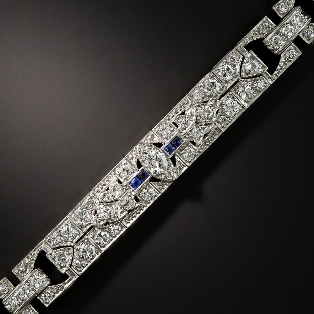 Art Deco Diamond Platinum Calibre Sapphire Bracelet