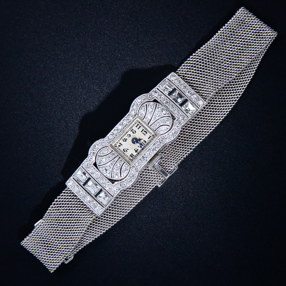 Art Deco Diamond Platinum Mesh Bracelet Watch by Gübelin display picture 2
