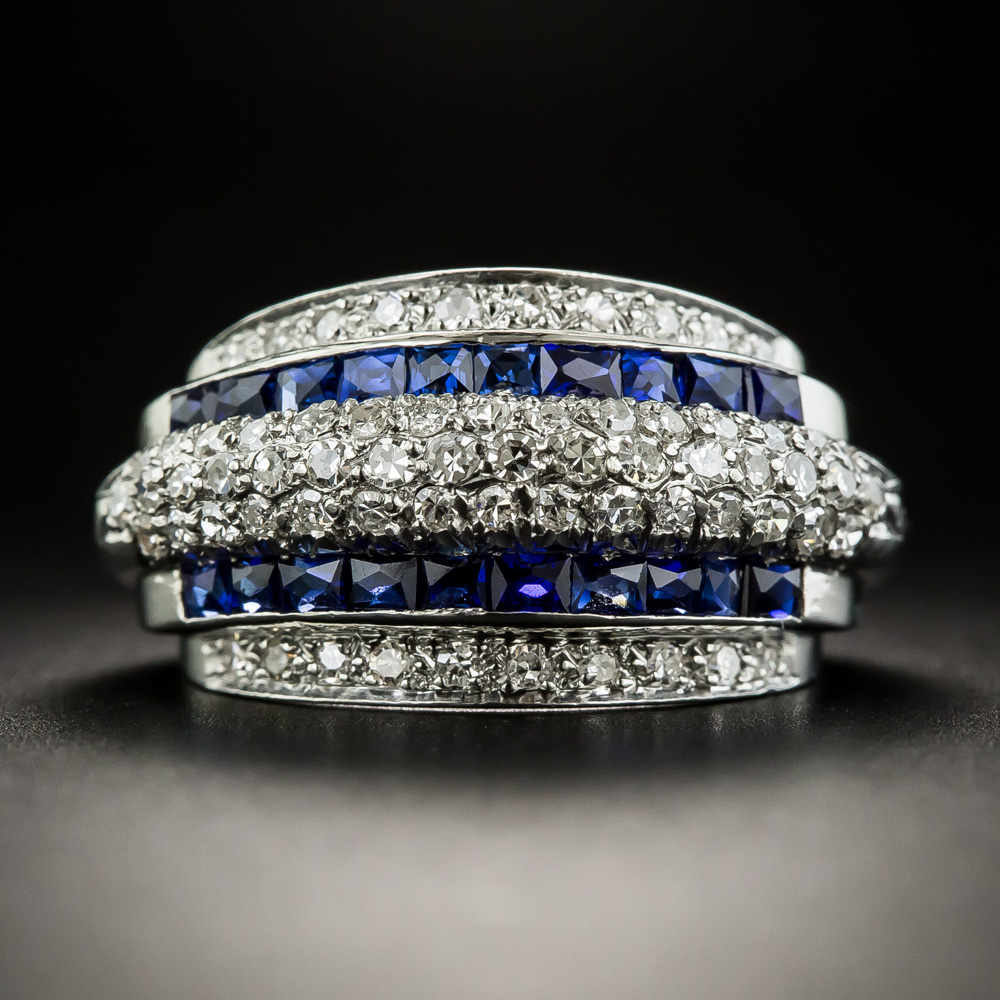 Art Deco Diamond Synthetic Sapphire Band Ring