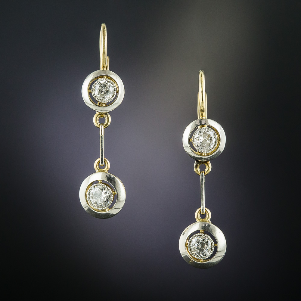 Art Deco Double Diamond Dangle Earrings