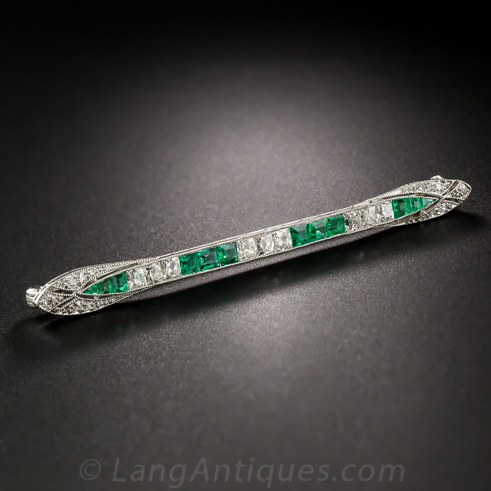 Art Deco Emerald and Diamond Bar Pin