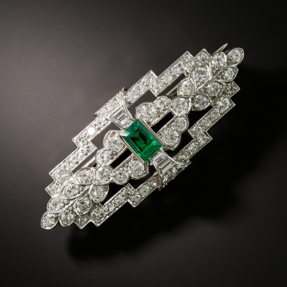 Art Deco Emerald and Diamond Brooch