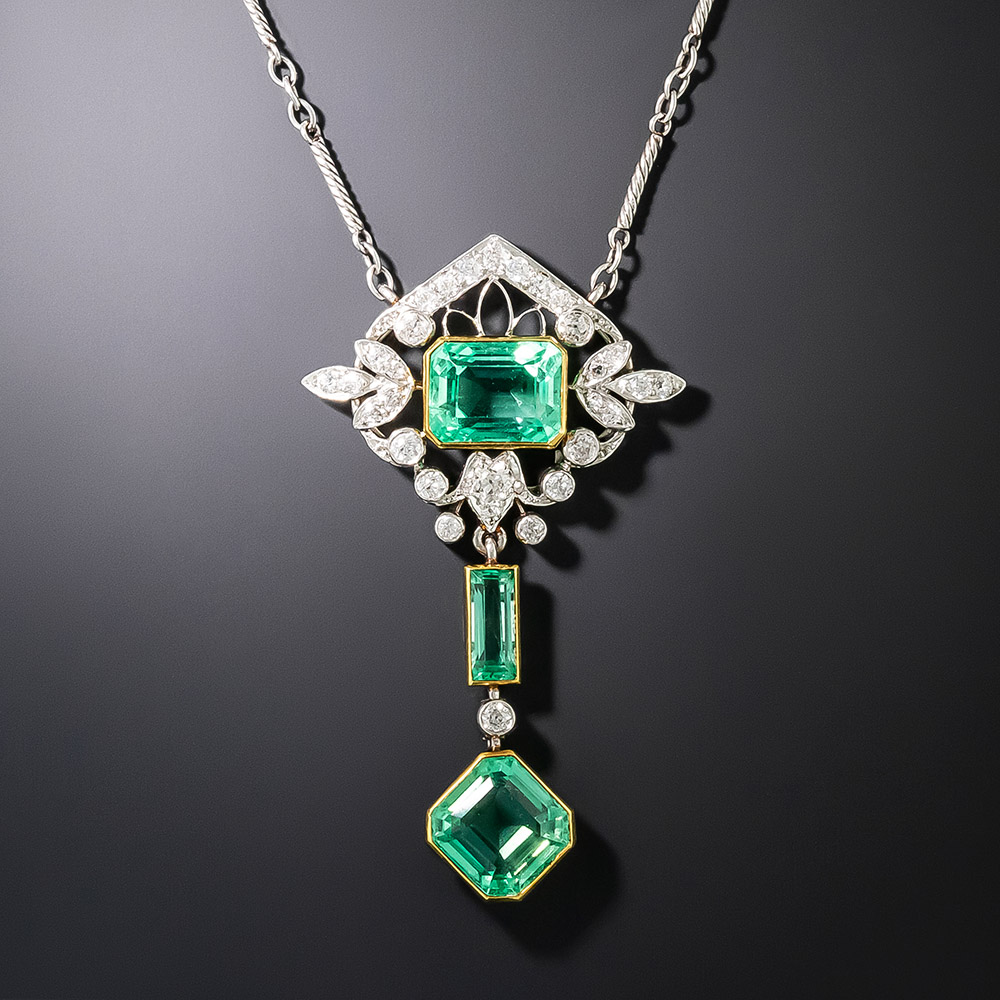 Art Deco Emerald and Diamond Lavalière, by Marcus & Co.