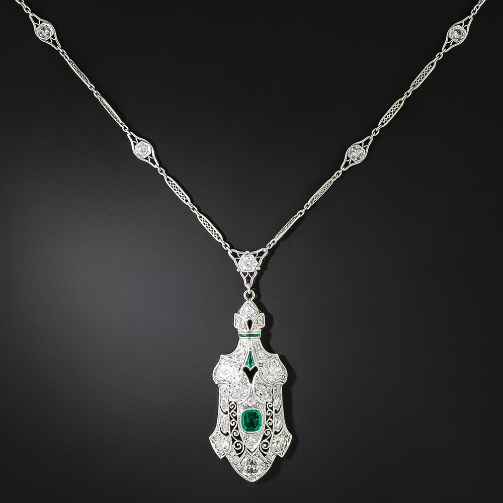 Art Deco Emerald and Diamond Necklace