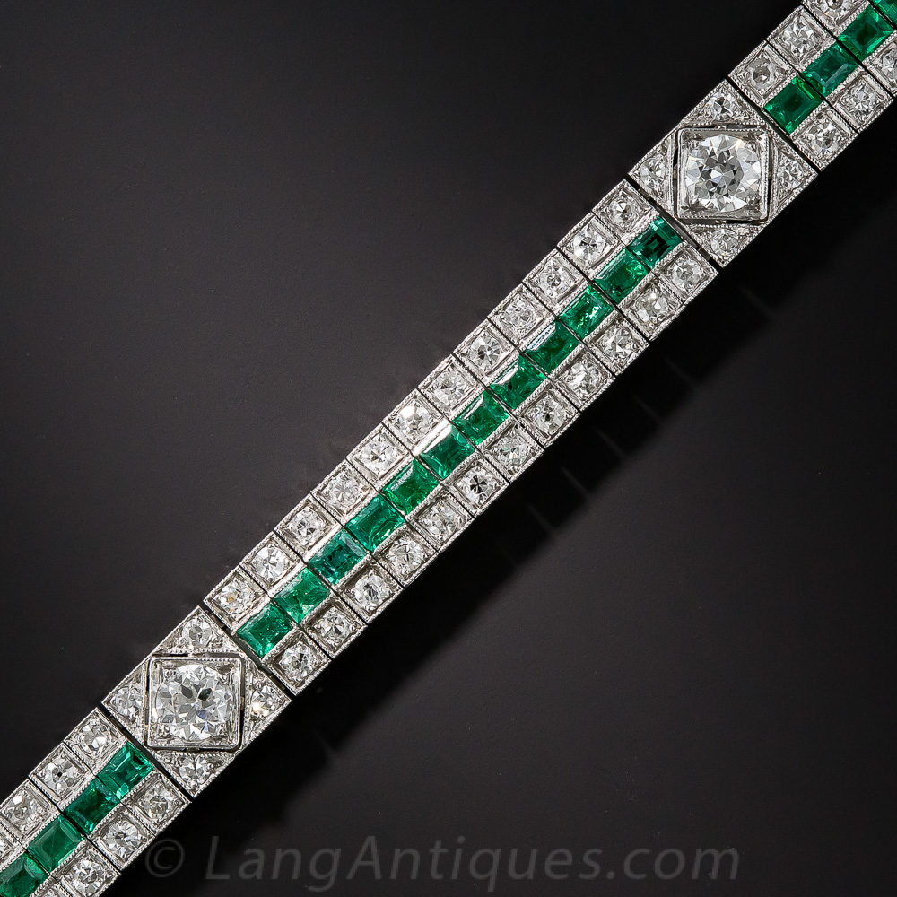 Art Deco Emerald and Diamond Platinum Bracelet