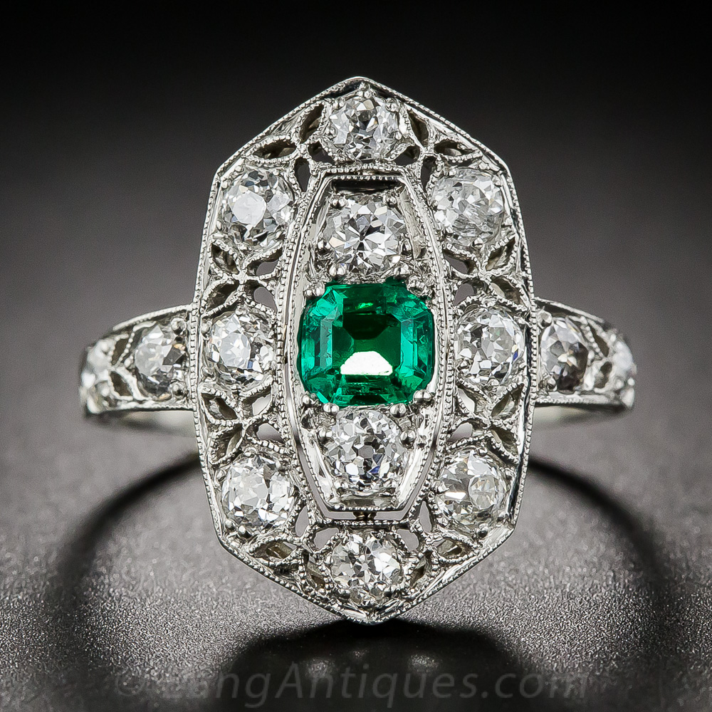 Art Deco Emerald and Diamond Ring