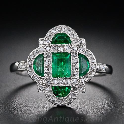 Art Deco Emerald and Diamond Ring