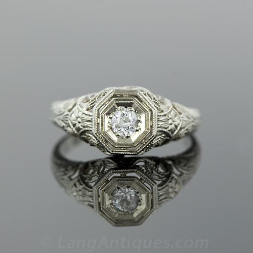 Art Deco Filigree Diamond Engagement Ring