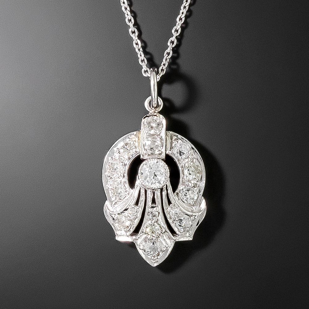 Art Deco Fleur-De-Lys Diamond Drop Pendant