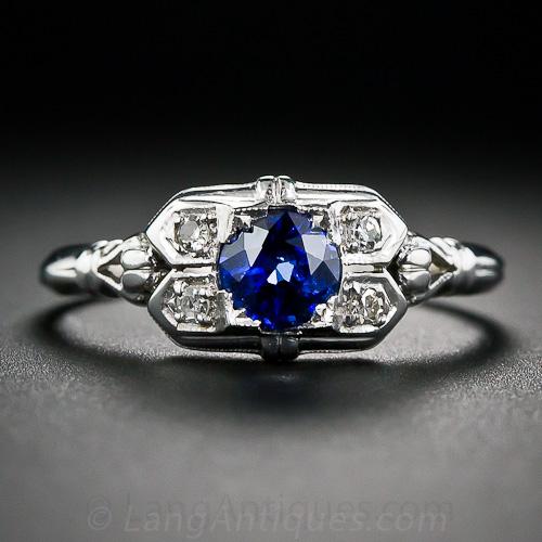 Art Deco Granat Brothers Sapphire and Diamond Ring