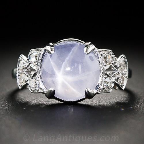 Art Deco Gray Star Sapphire and Diamond Ring