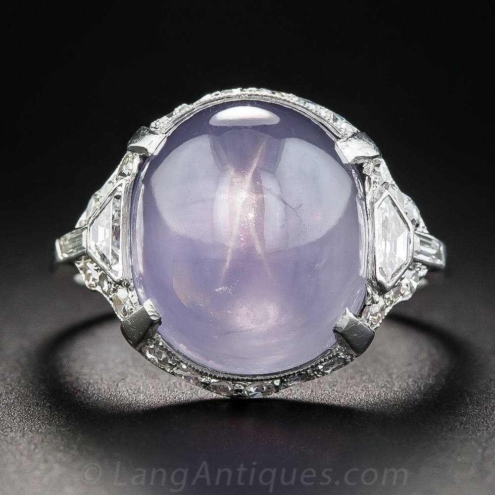 Art Deco Lavender Star Sapphire and Diamond Platinum Ring
