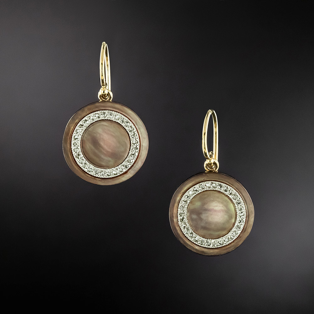 Art Deco MotherofPearl and Diamond Earrings by Carrington Co.