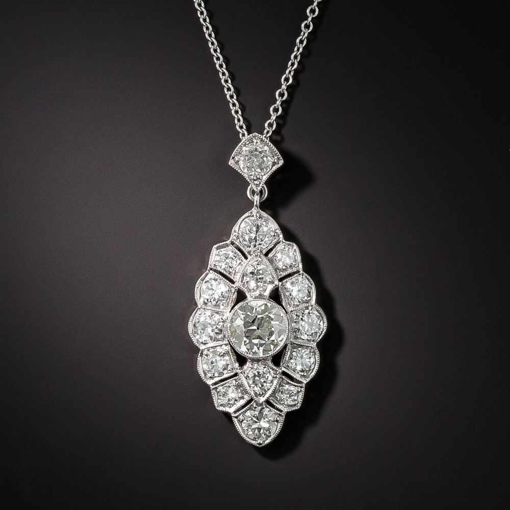 Art Deco Navette-Shaped Diamond Pendant