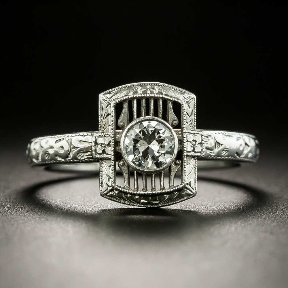 Art Deco Neoclassical .35 Carat Diamond Engagement Ring