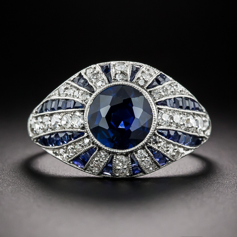Art Deco No-Heat 1.45 Carat Sapphire and Diamond Ring