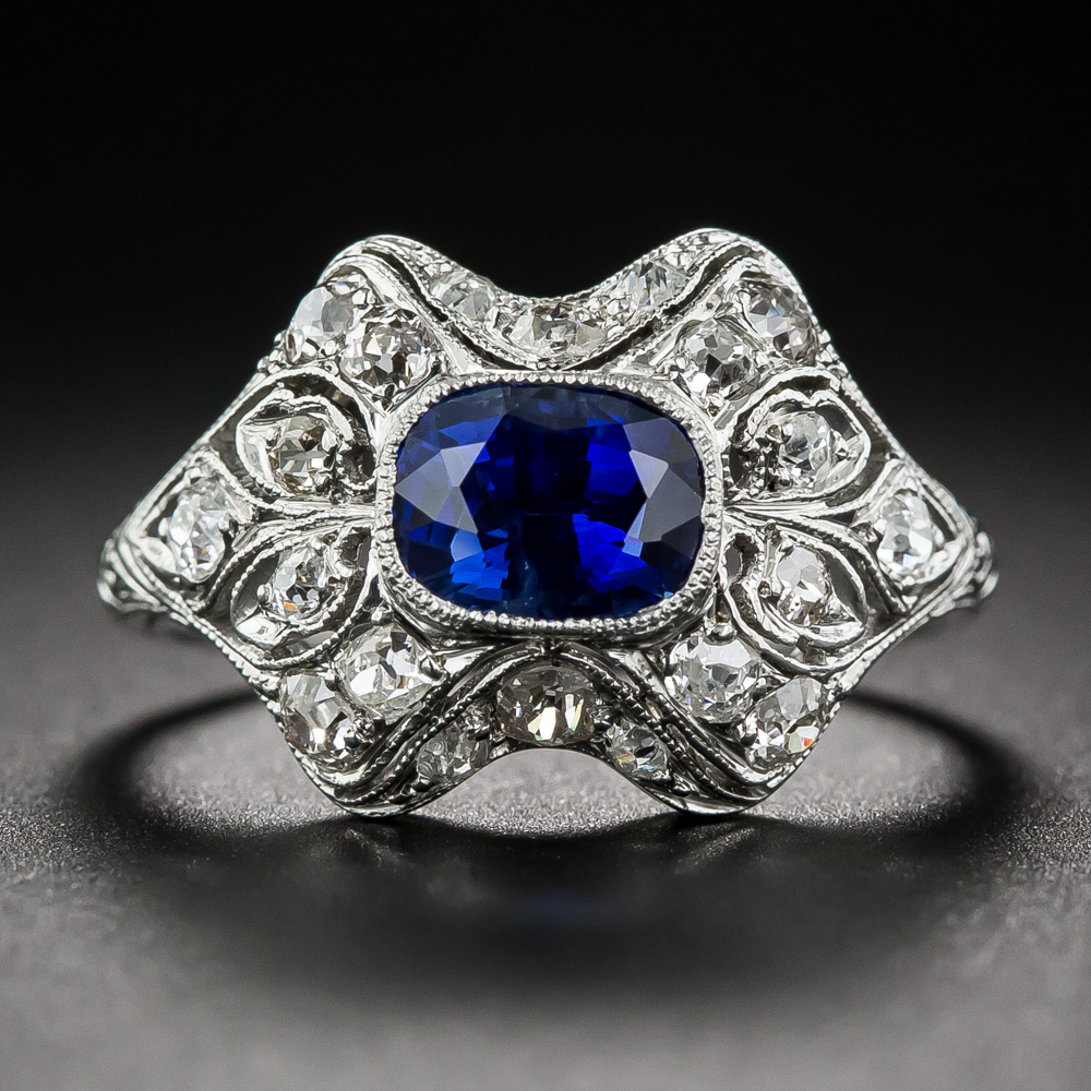 Art Deco No-Heat Sapphire and Diamond Ring