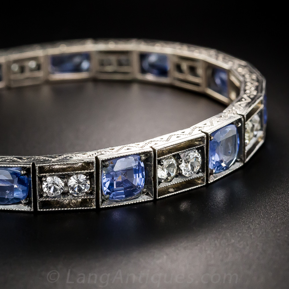 Art Deco No-Heat Sapphire and White Sapphire Bracelet