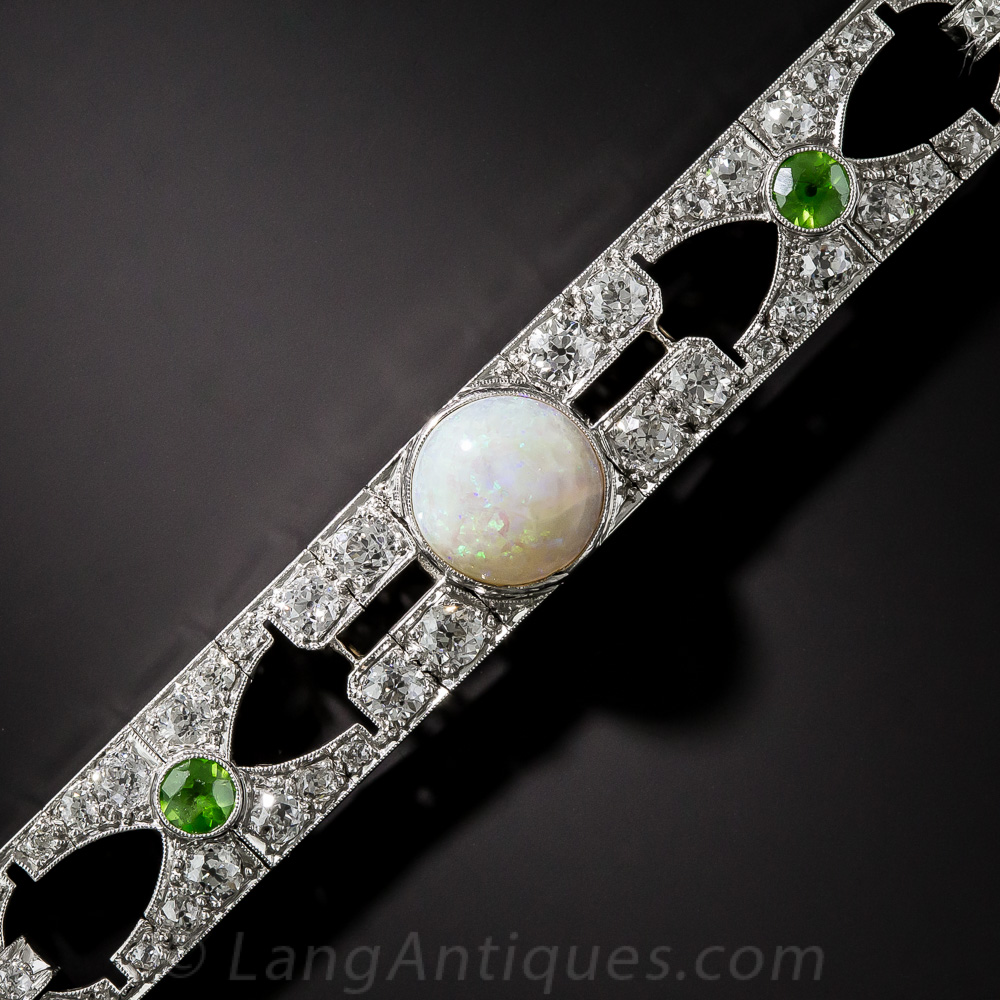 Art Deco Opal, Demantoid Garnet And Diamond Bracelet
