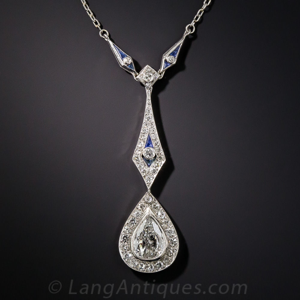 Art Deco Pear Shape Diamond Platinum Drop