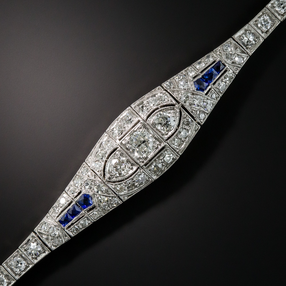 Art Deco Platinum and Diamond Bracelet with Synthetic Sapphires