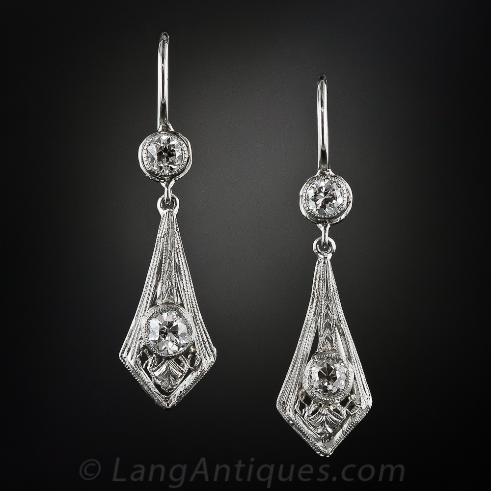 Art Deco Platinum and Diamond Drop Earrings