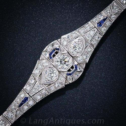 Art Deco Platinum Diamond and Calibre Sapphire Bracelet