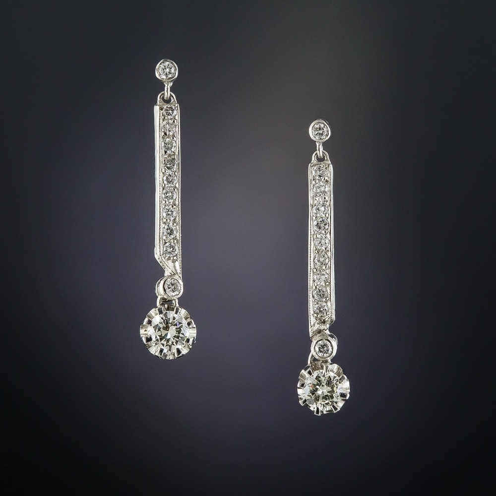 Art Deco Platinum Diamond Dangle Earrings