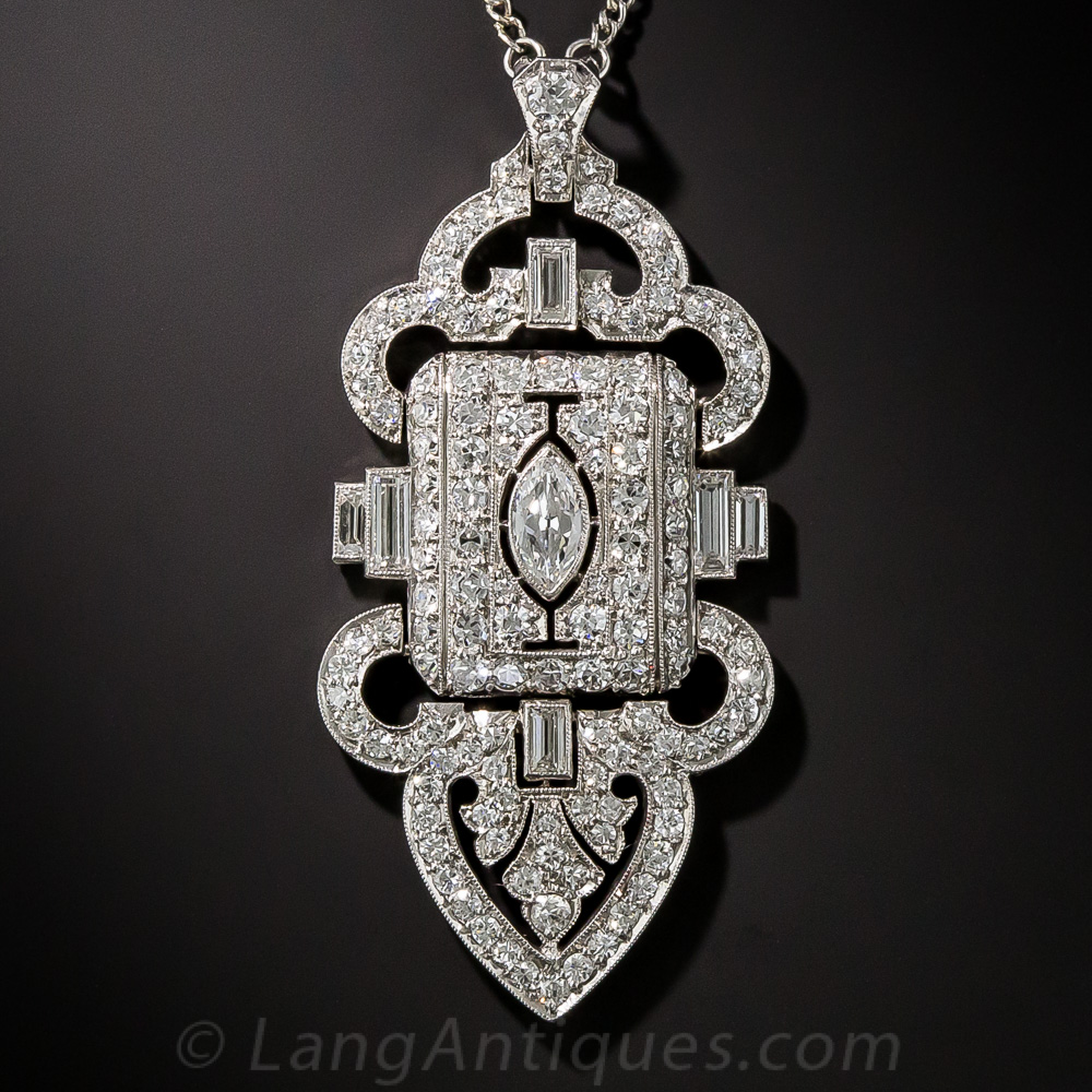 Art Deco Platinum Diamond Lavaliere Necklace