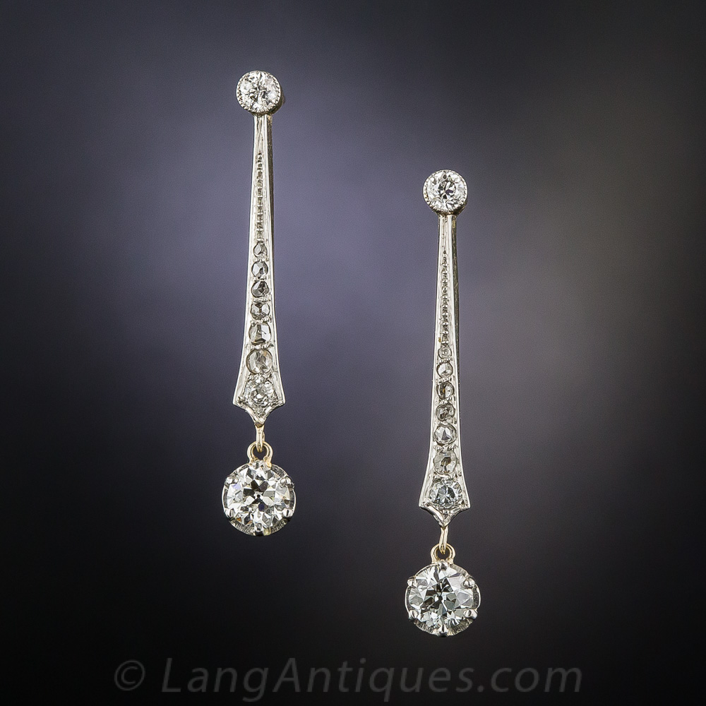 Art Deco Platinum Diamond Drop Earrings