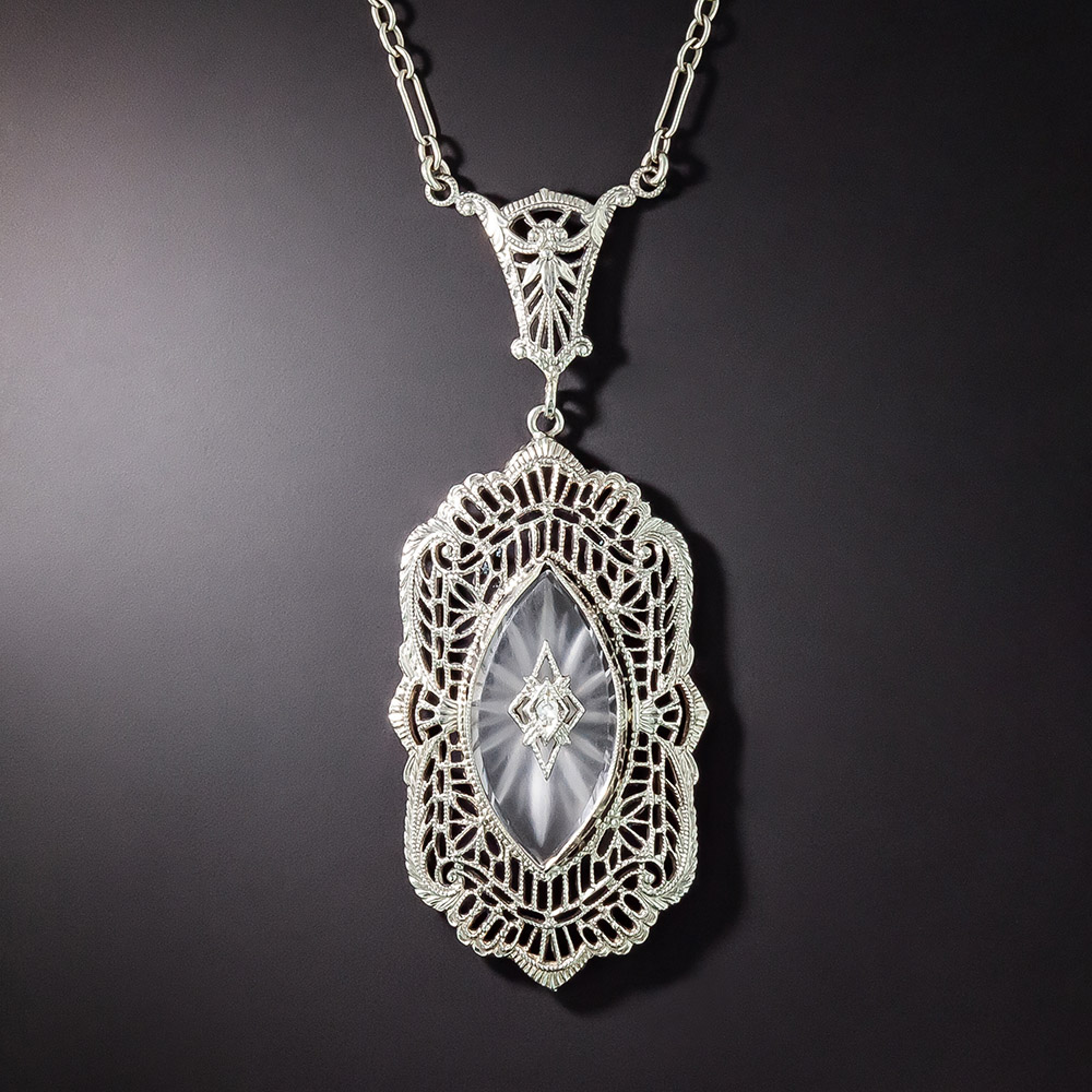 art deco rock crystal and diamond filigree necklace 1 3 90 1 12812