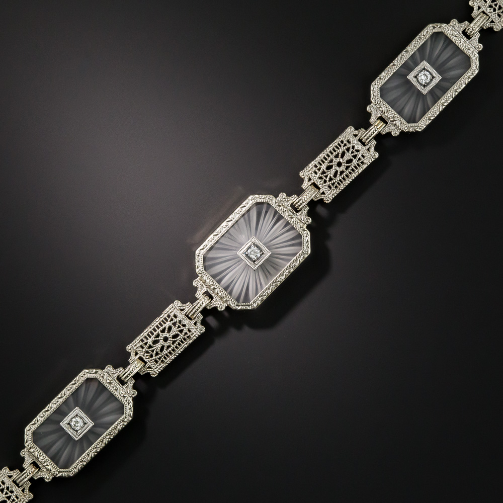 Art Deco Rock Crystal Quartz and Diamond Bracelet