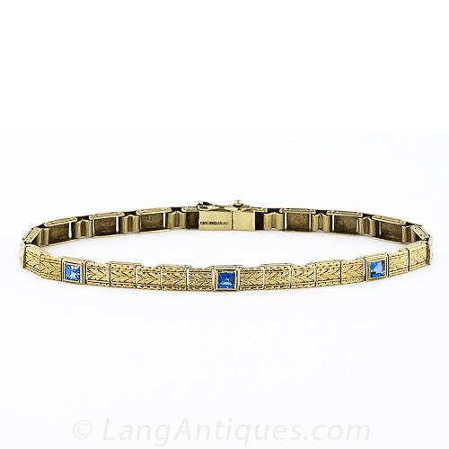 Art Deco Sapphire and 14 Karat Gold Bracelet