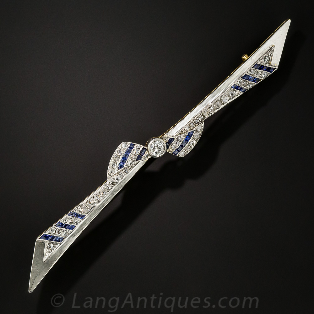 Art Deco Sapphire and Diamond Bow Pin