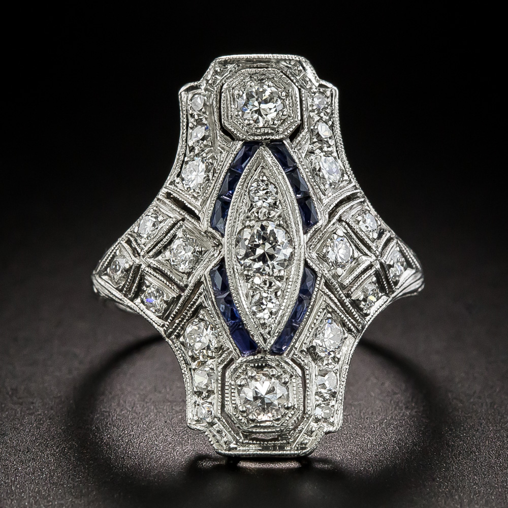 Art Deco Sapphire and Diamond Dinner Ring