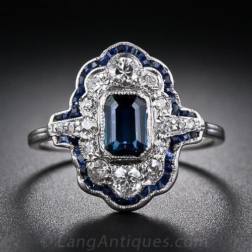 Art Deco Sapphire and Diamond Dinner Ring