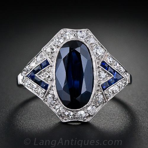 Art Deco Sapphire, Diamond & Synthetic Sapphire Ring