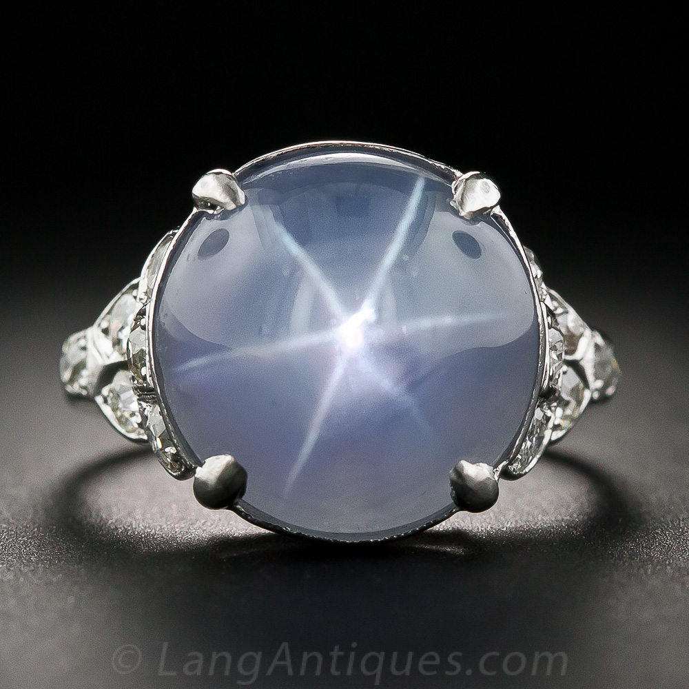 Art Deco Star Sapphire Platinum and Diamond Ring