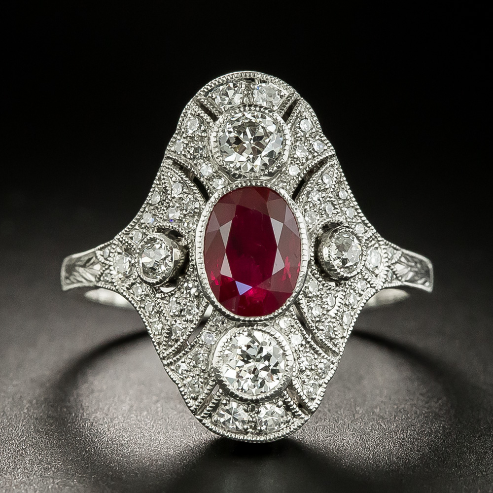 Art Deco Style 1.29 Carat Ruby and Diamond Dinner Ring