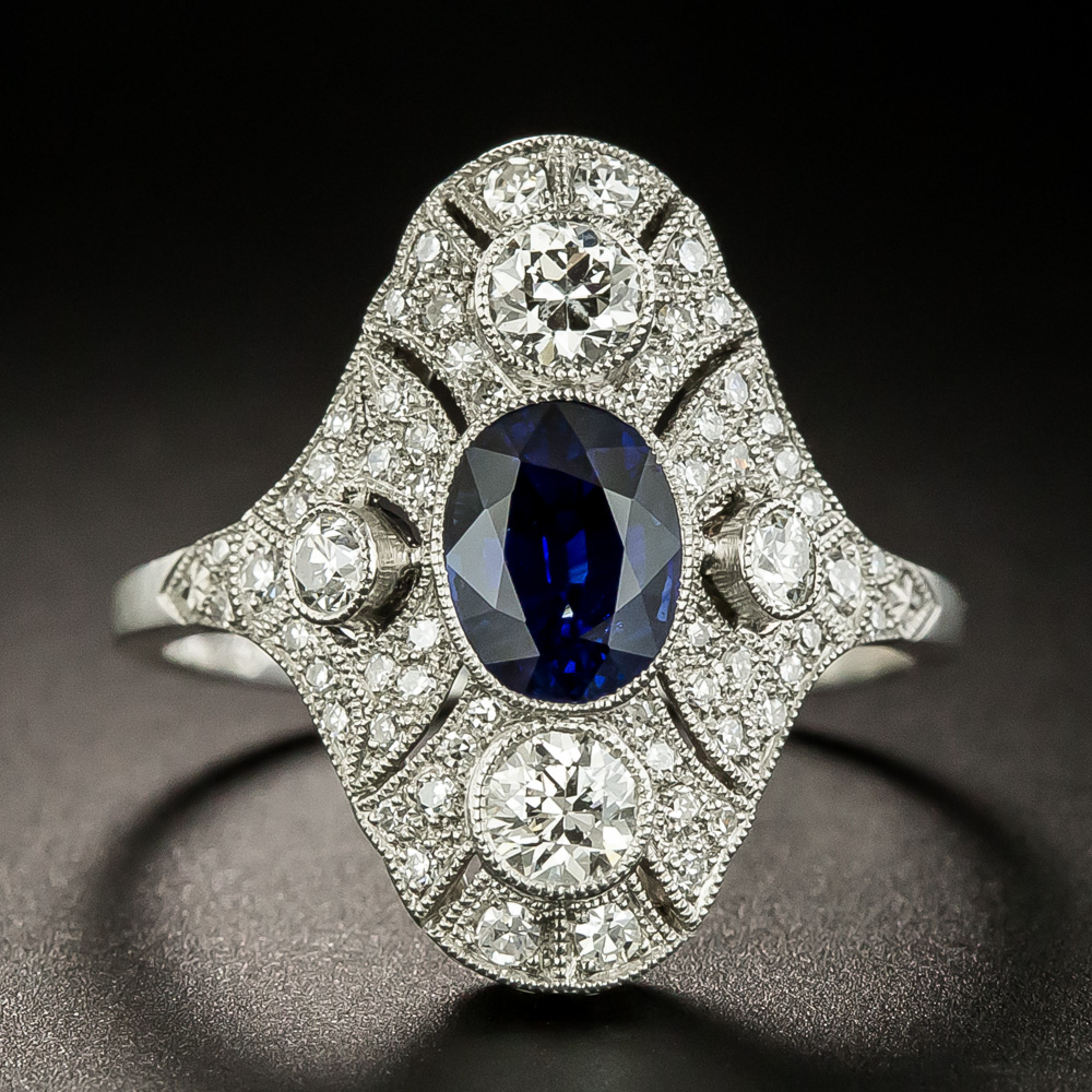 Art Deco Style 1.49 Carat Sapphire and Diamond Dinner Ring