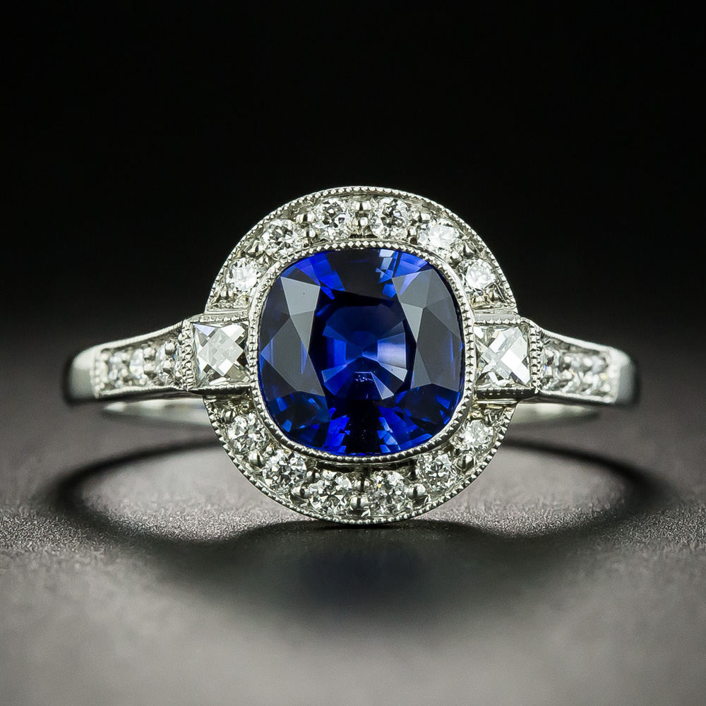 Art Deco Style 1.65 Carat Sapphire and Diamond Ring