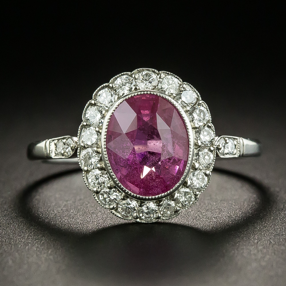 Art Deco Style 1.76 Natural No-Heat Pink Sapphire and Diamond Ring